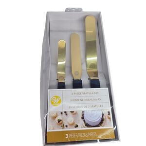 Wilton Navy Blue & Gold Tone 3 Piece Cake Icing Spatula Set-  9-12" New